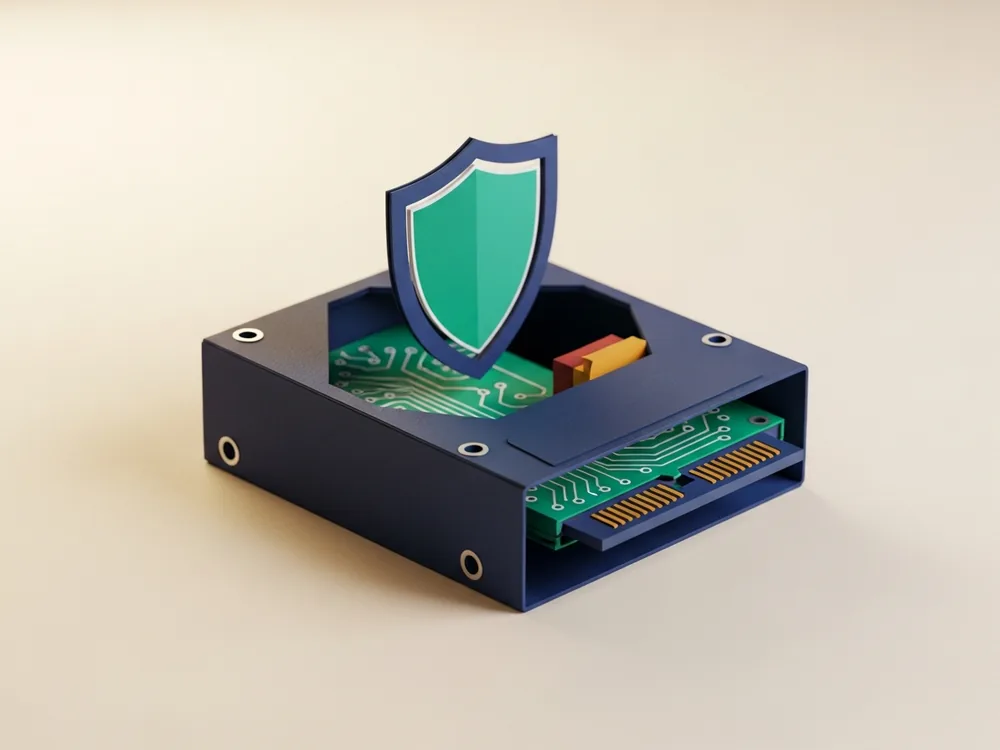 A computer hard drive showing its circuit board and SATA connector