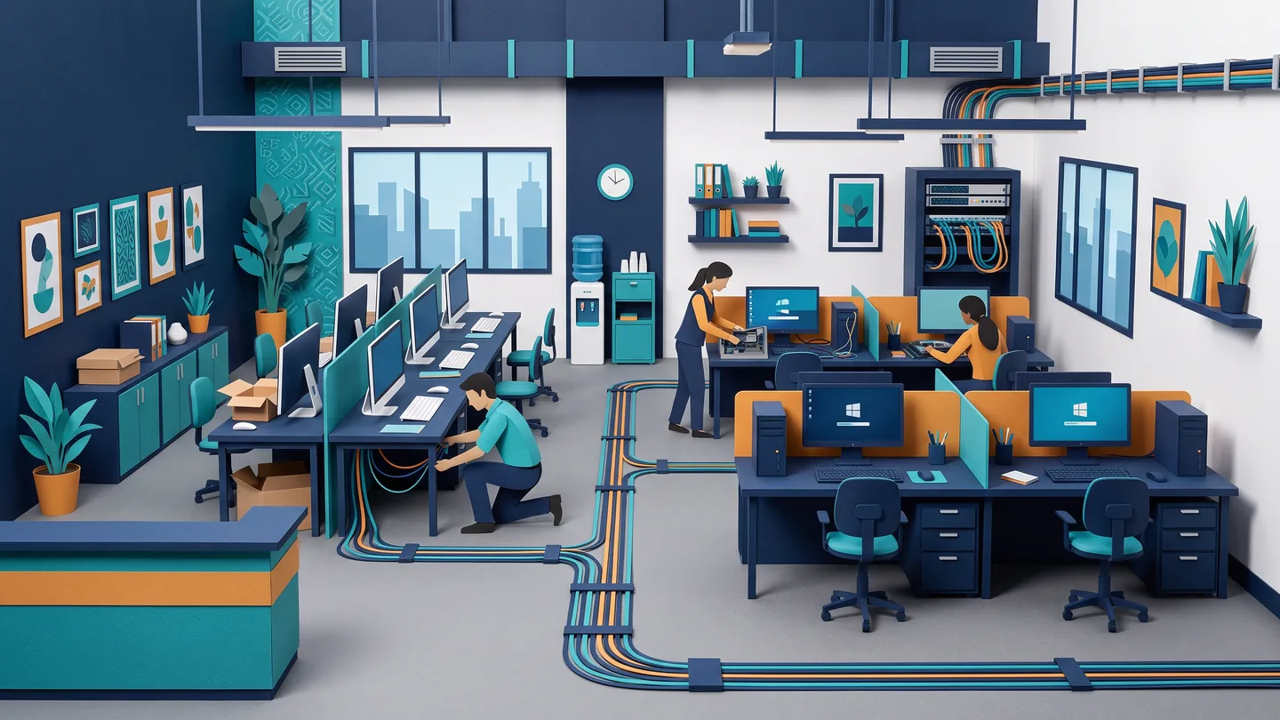 A modern open-plan office workspace