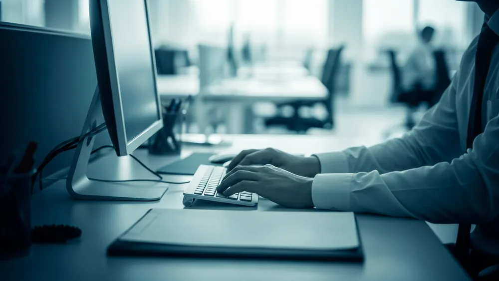 Technician providing on-site desktop and network support in an office